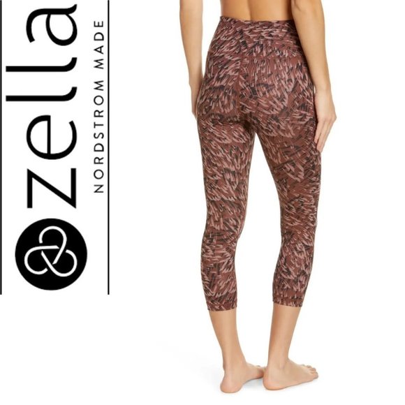 🆕️ NEW Zella High Waist Studio Lite Crop Leggings in Brown Marron Brush Stroke - Picture 2 of 9